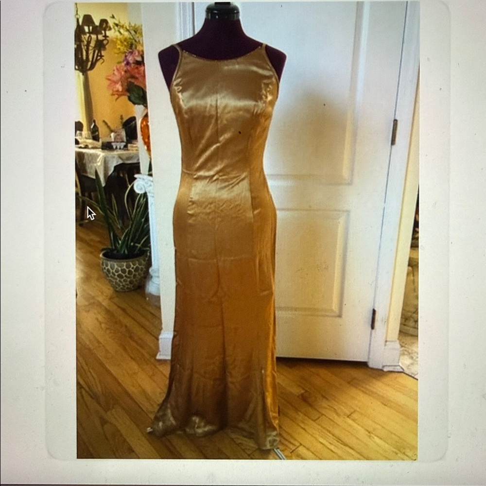 Vintage Jessica McClintock for Gunne Sax gold dress with gold embellishment